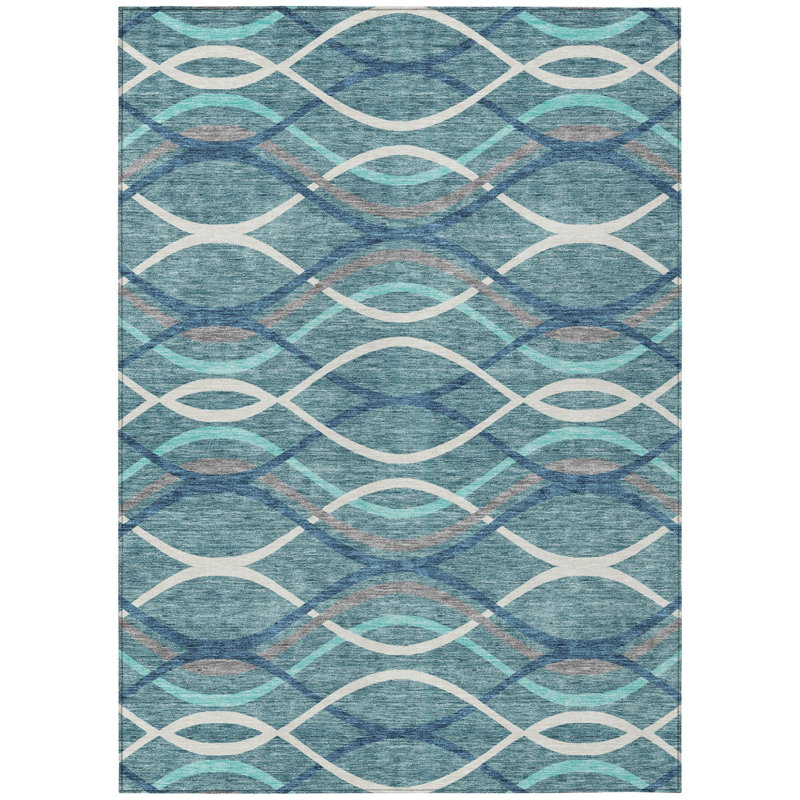 Tapis d'extérieur lavable abstrait bleu sarcelle bleu marine et gris HomeRoots 10 pi x 14 pi