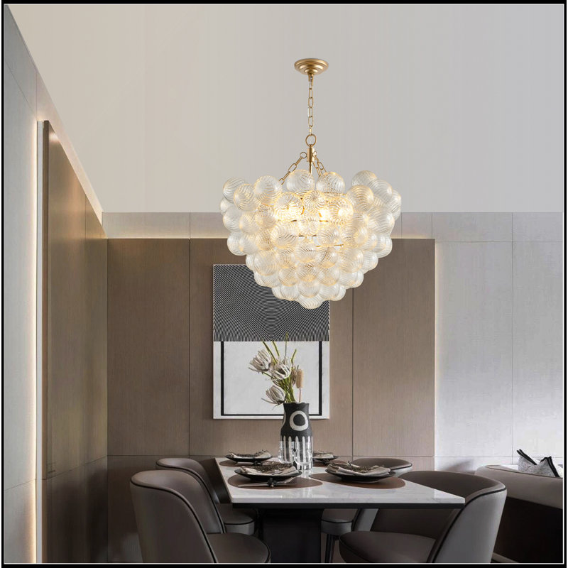 23.6-Inch Gold Pendant Light Chandelier with Threaded Clear Glass Globe Shade - Thumbnail 2