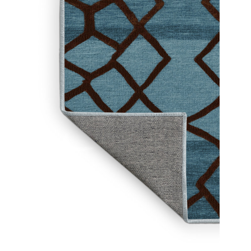 Tapis bleu en treillis lavable à la machine, Carré 4 pi