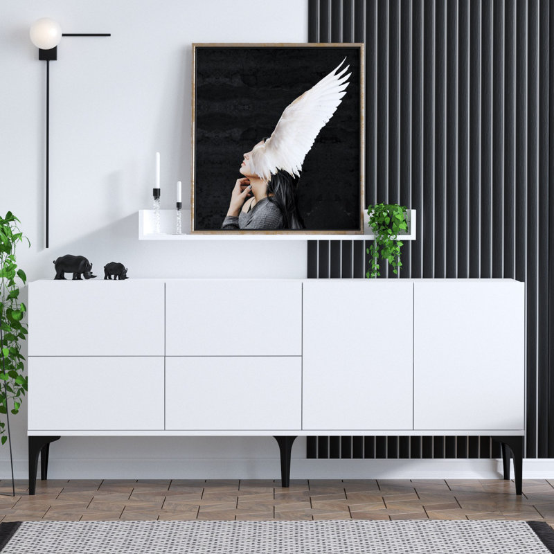 Catena Modern Console Table, White & Silver, 100% Melamine Coated Particle Board, Thickness: 0.7 inches | Stylish Design for Living Room, Entryway, or Office, Durable & Elegant