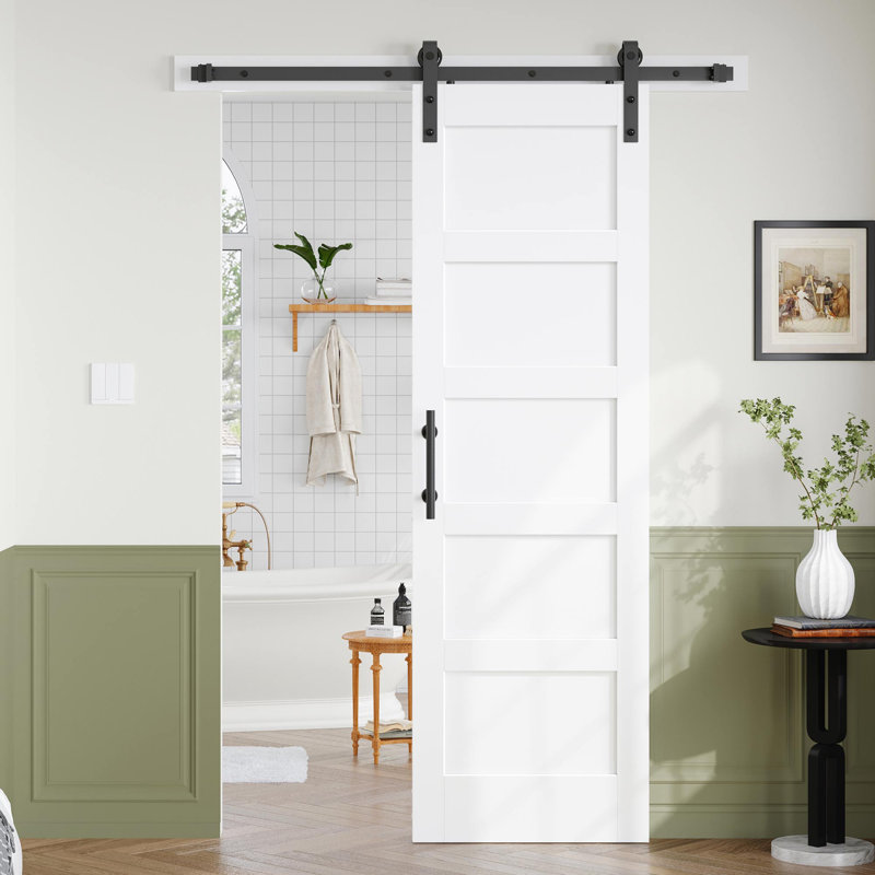 Porte de grange en bois manufacturé à 5 panneaux avec quincaillerie d'installation, 24 po x 84 po