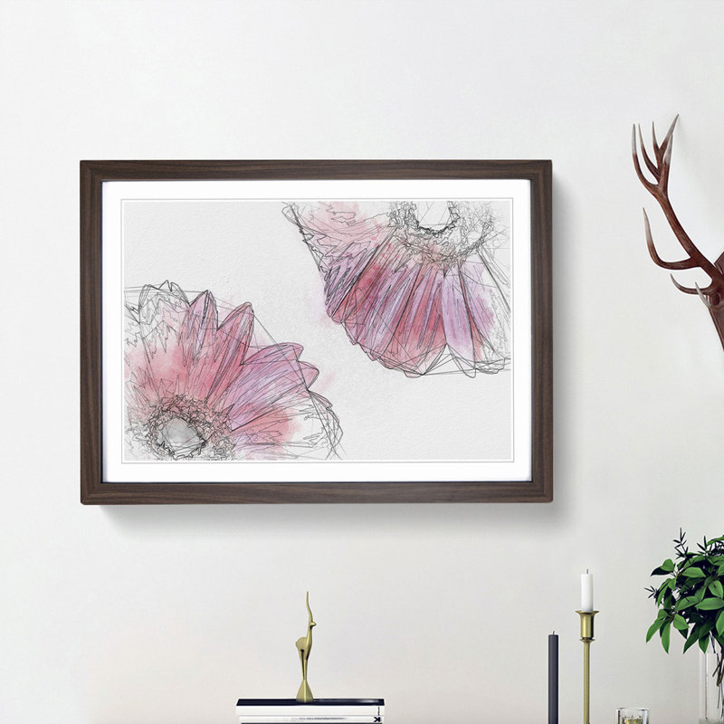 Two Spring Flowers in Pink in Abstract - Framed Print, 27cm H x 36cm W x 2cm D, Walnut Framed
