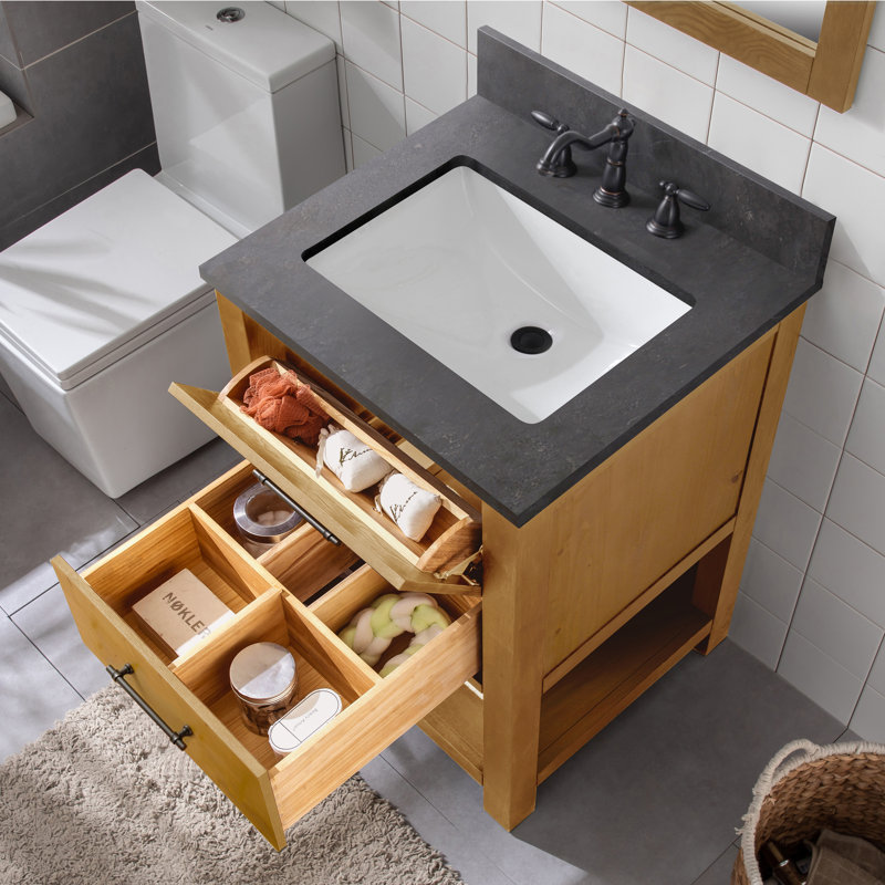 Keri 24'' Single Bathroom Vanity with Top, Natural/Antique Black