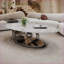 Table basse Fish Belly en faux marbre blanc avec base sculpturale en acier inoxydable - Facile à nettoyer et stable pour le salon