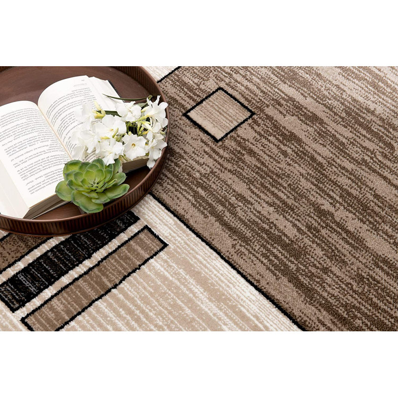Tapis de couloir géométrique beige et brun, Rectangle 8 pi x 11 pi