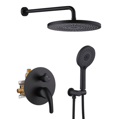 12 Inch Rainfall Shower System with Brass Valve - 2 Function (Top/Hand) & 3 Modes Handheld Shower (High Pressure)