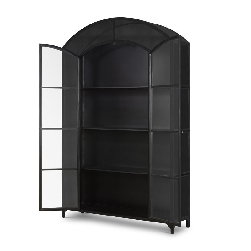 Black Iron and Glass Arched Curio Cabinet
