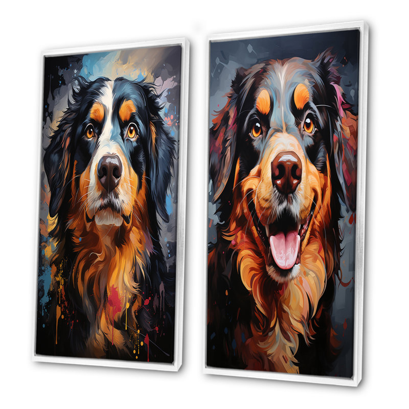 Bernese Mountain Majesty - ensemble de 2 décorations murales pour chien, Cadre blanc, H 28 po x l 25 po