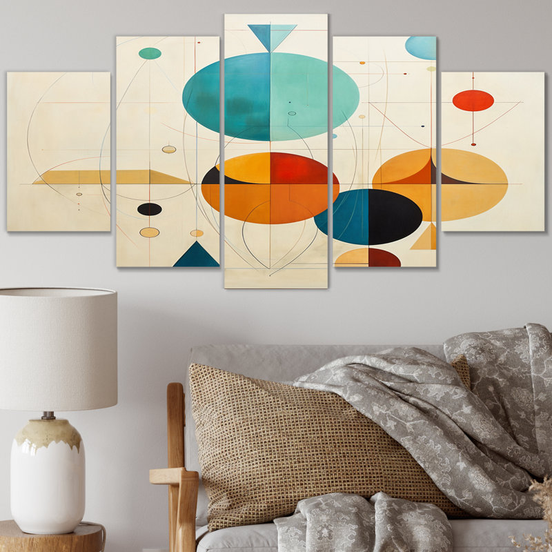 «Distant Galaxies Midcentury Elegant Retro III - Modern Midcentury», reproduction sur toile - 5 panneaux