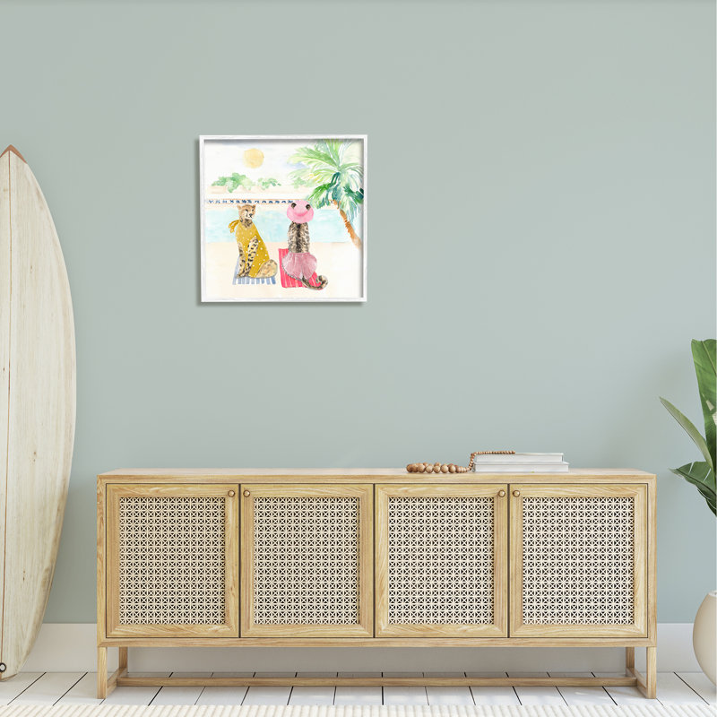 «Pool Side Cheetahs Fun Wildlife», estampe numérique par Lanie Loreth, H 24 po x l 24 po x P 1,5 po, Blanc