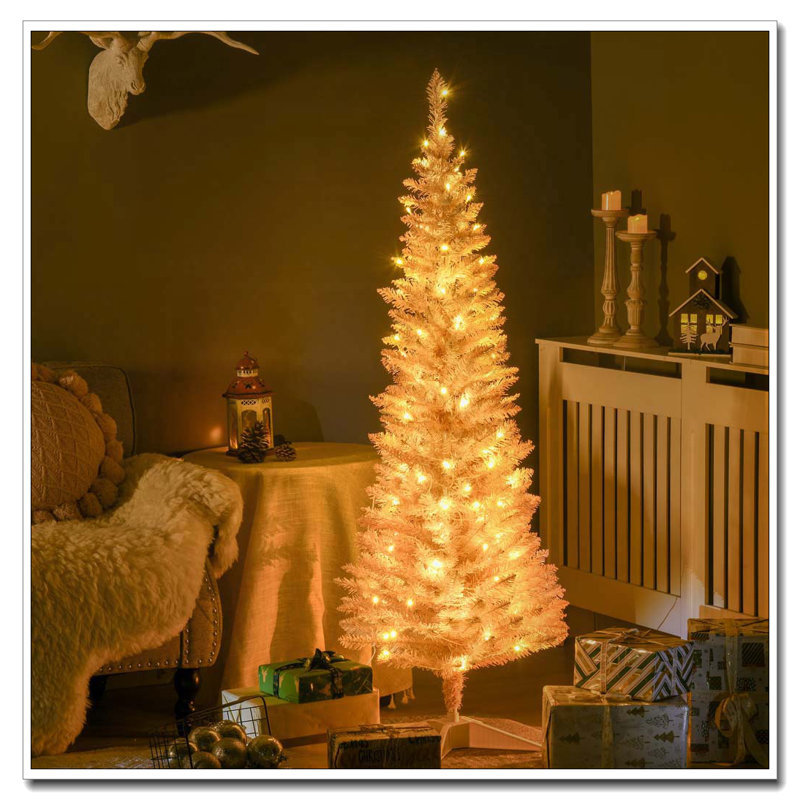 Arbre de Noël rose haut 5 pi pré-éclairé