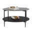 Table basse moderne Mid-Century avec plateau en verre + tablette de rangement en bois, structure en métal noir, conception ronde, peu encombrante, 32,28 pouces, table basse moderne transparente avec plateau en verre