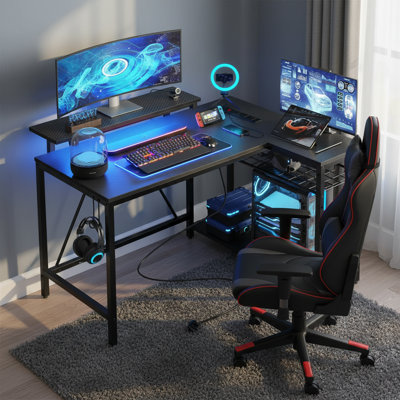 L-Shaped Metal Base Computer Desk