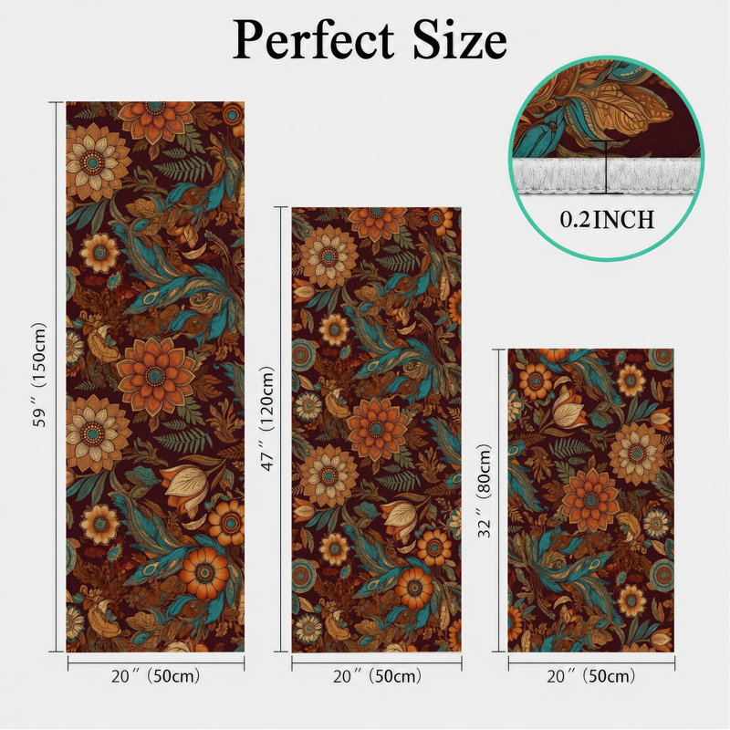Floral Pattern Non-Slip Washable Kitchen Mats
