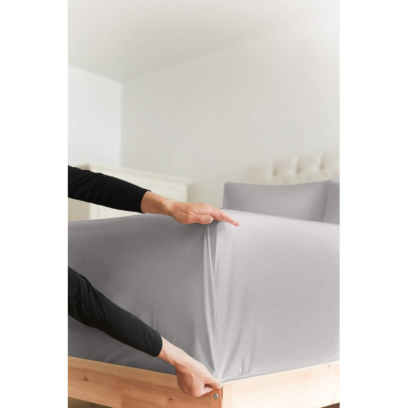Drap-housse en coton 400 fils à densité de tissage 400, Grand lit, Gris clair