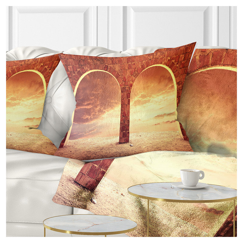 Coussin fantaisie avec deux arches, 16 po x 16 po, Coussin décoratif