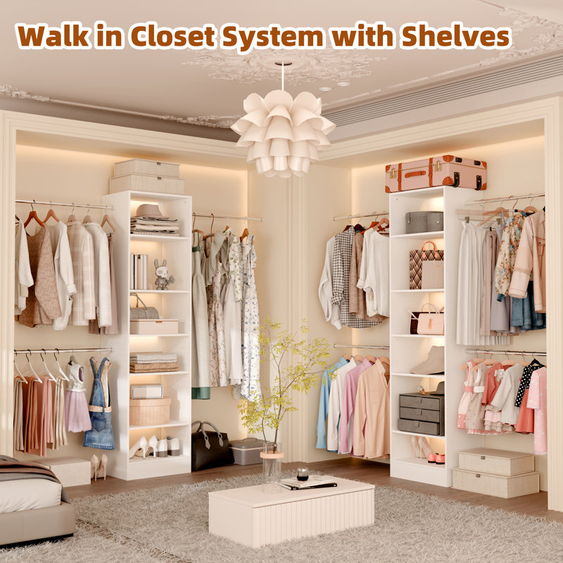 2-piece Adjustable Closet System, 119.72"–182.72" Expandable White Closet Organizer