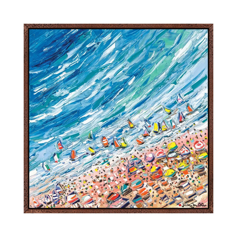 Bacolet Beach by Joachim Mcmillan - Painting on Canvas, Classic Brown Wood Framed, 66.04 cm H x 66.04 cm W