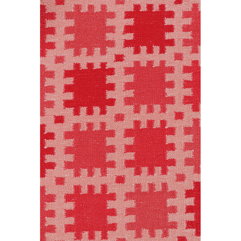 Rug & Kilim’S Scandinavian Rug In Pink And Red With Geometric Patterns, Rectangle 10' x 14'