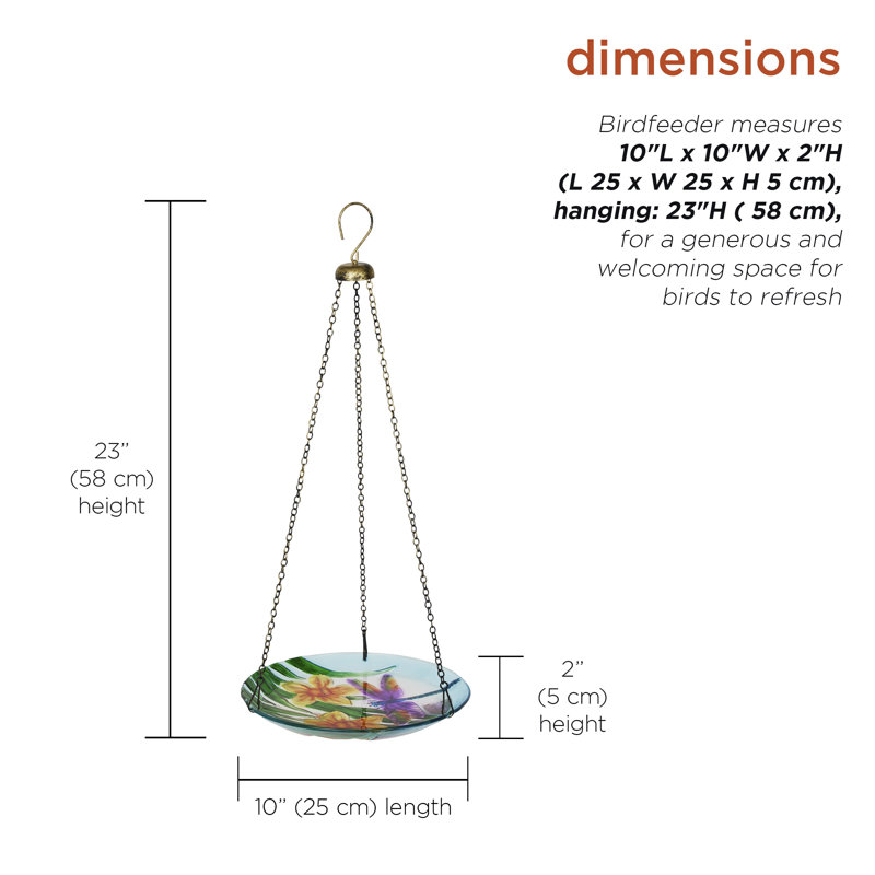 10"W Dragonfly Hanging Glass Bird Feeder & Birdbath