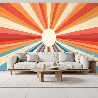 Papier peint auto-adhésif Boho Sun Vintage 70s Sunset Aesthetic Retro