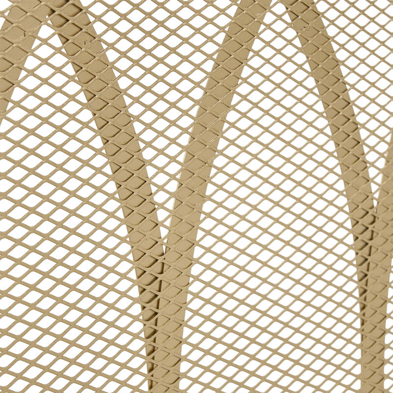Single Panel Fireplace Screen With Overlapping Oval Lens Patterns, Gold Iron Fireplace Cover With Metal Grid