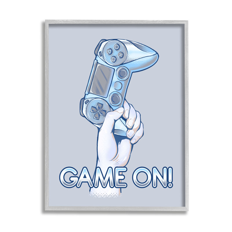 «Game on Text Illustration» tenant une manette de jeu par Ziwei Li - impression, H 30 po x l 24 po x P 1,5 po