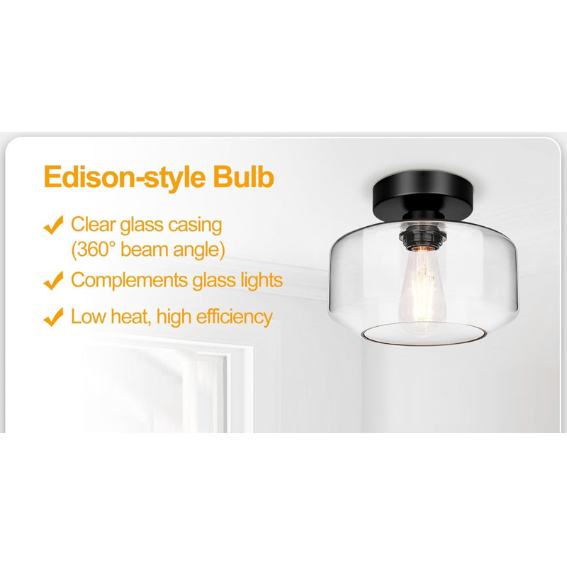 Black Chrome Industrial Semi Flush Mount Ceiling Light with Clear Glass Shade