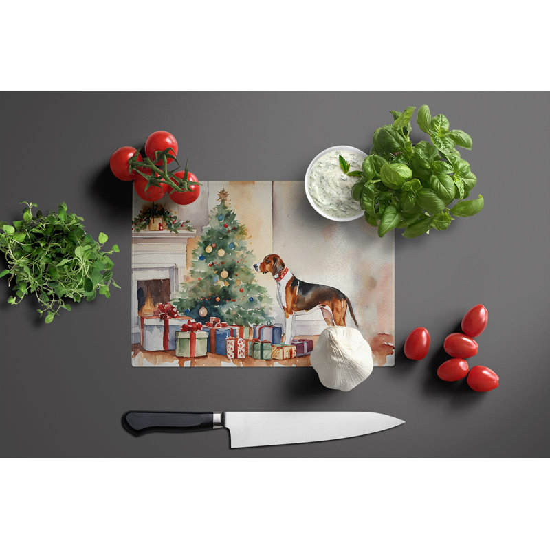 Grande planche à découper en verre American English Coonhound Cozy Christmas