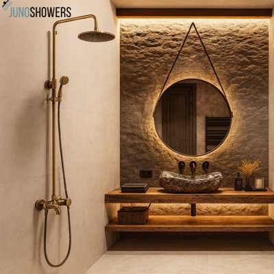 Juno Modern Solid Brass Hand Held Shower Head With Brass Shower Set