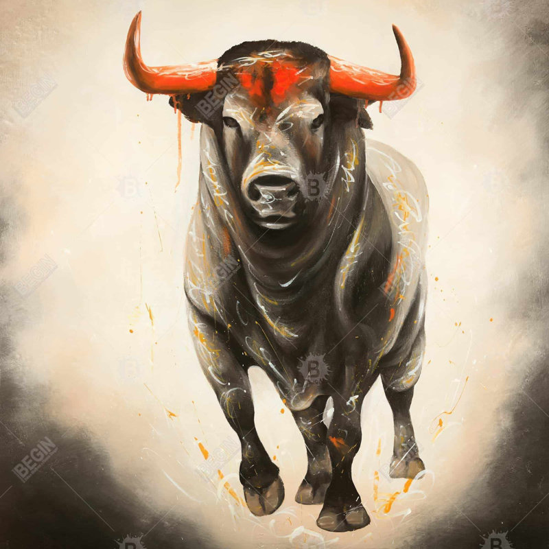 " Fierce Bull ", 24" H x 24" W