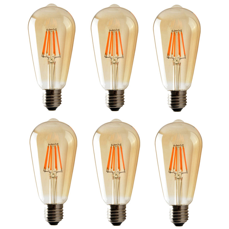 6W E27 Dimmable LED Vintage Edison GLS Light Bulb Amber (Set of 6)