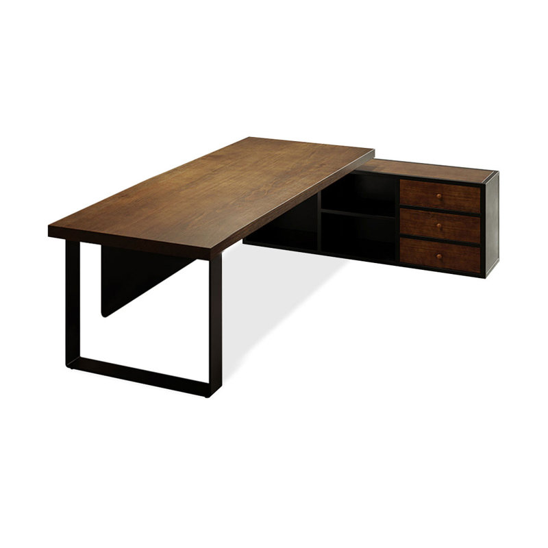 + L-Shaped Solid Wood+Iron desks, 29.53" H x 62.99" W x 59.06" D
