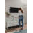 Timeless Elegant White Mahogany Wood Dresser with Intricate Reeded Design, Laser-Cut Flawless Finish, Seven Spacious Drawers, and Convenient Built-In Charging for Modern Bedroom Sophistication