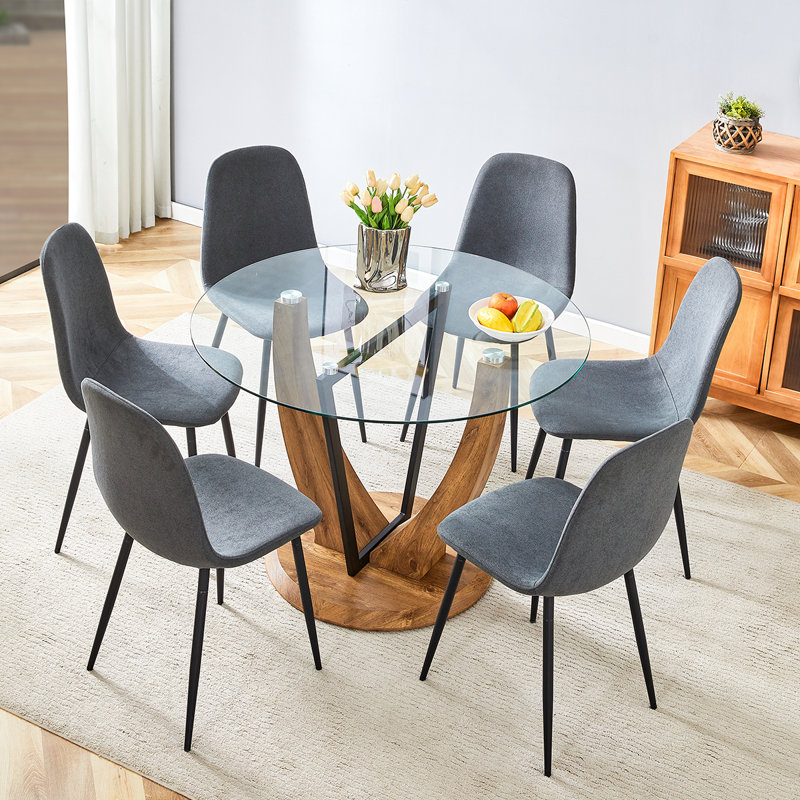 Round Dining Table Set, 7, Gray