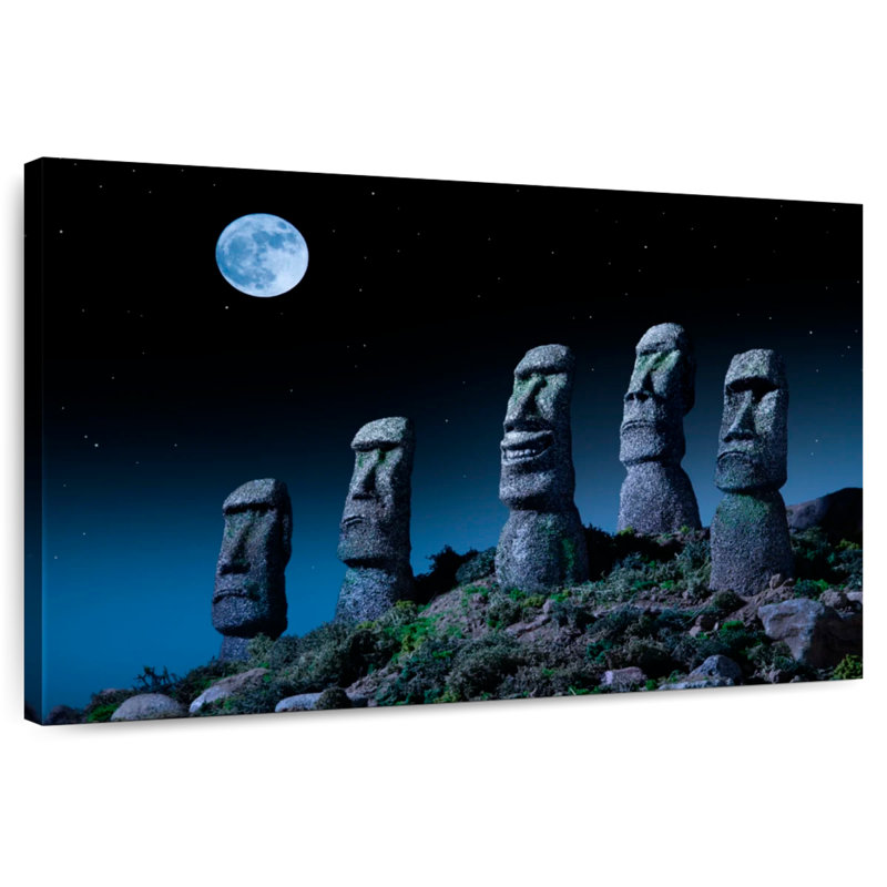 Lilie pleine lune sur statues Moai, H 20 po x l 30 po
