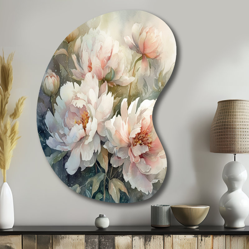 Lupien - pivoines asymétriques, reproduction d'art murale en métal, H 39 po x l 28 po