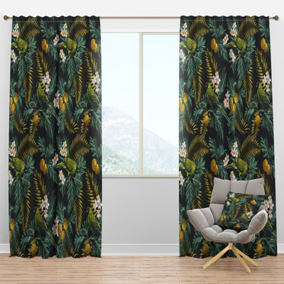 Tropical Leaves with Lemons and Bird - Abstract Curtain - Velvet Room darkening - 1 panel