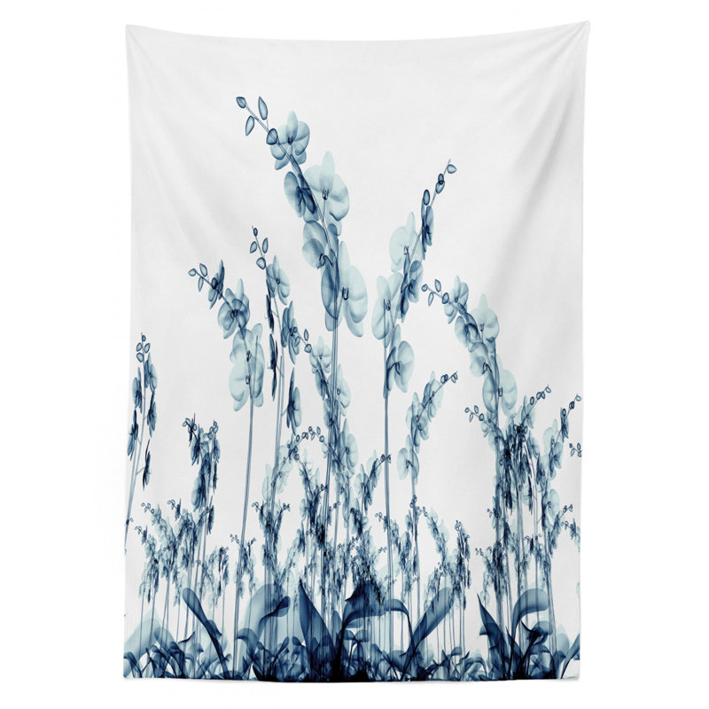 Ambesonne Flower Tablecloth, X-Ray Photo Of Group Of Wild Orchid Floral Image With Unsual Art Elements Print, Rectangular Table Cover For Dining Room Kitchen Decor, 52" X 70", Teal White