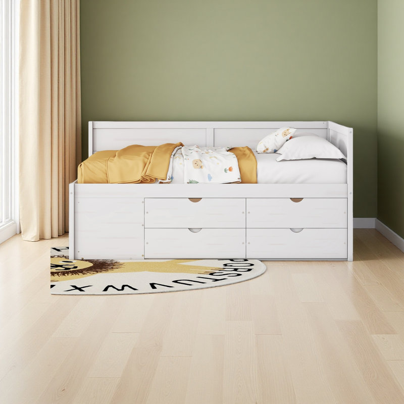 Daybed With Drawers And Shelves, White, Full / Double