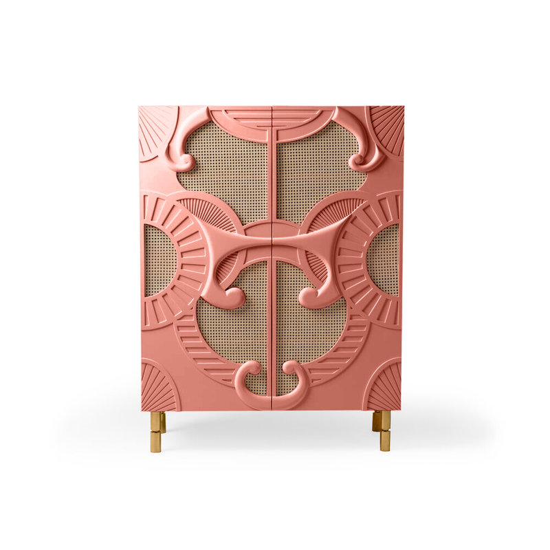 Traje De Luces Bar Cabinet, Watermelon/Polished Brass