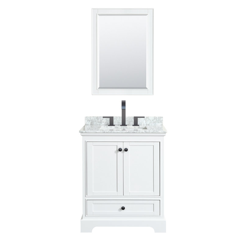 Ensemble de meuble-lavabo simple 30 "avec miroir Deborah, Chrome poli, Blanc