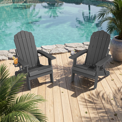 HIPS Folding Adirondack Chair with Ergonomic Design & Cup Holder, Heavy Duty Adirondack Chair for Patio, Pool, and Yard