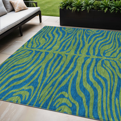 Tapis intérieur / extérieur lavable à motif animal vert et bleu sarcelle 5 pi x 8 pi HomeRoots