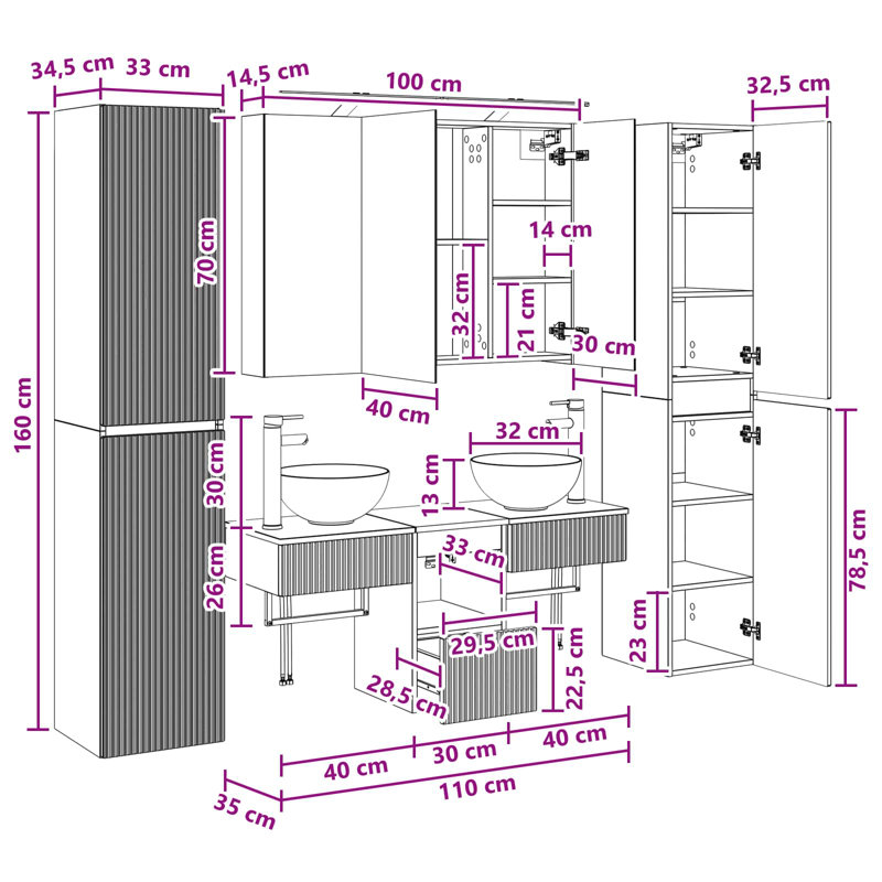 Vanity & Mirror Set, Light Grey