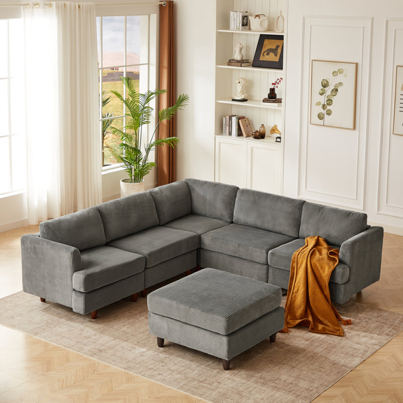 Canapé modulaire moderne, canapé convertible 6 places, Gris