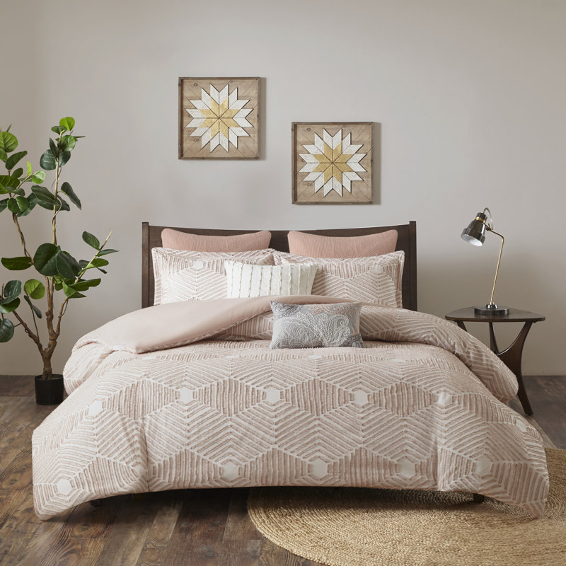 INK+IVY Ellipse Cotton Jacquard Duvet Cover Set, Full/Queen Duvet Cover + 2 Standard Shams, Blush