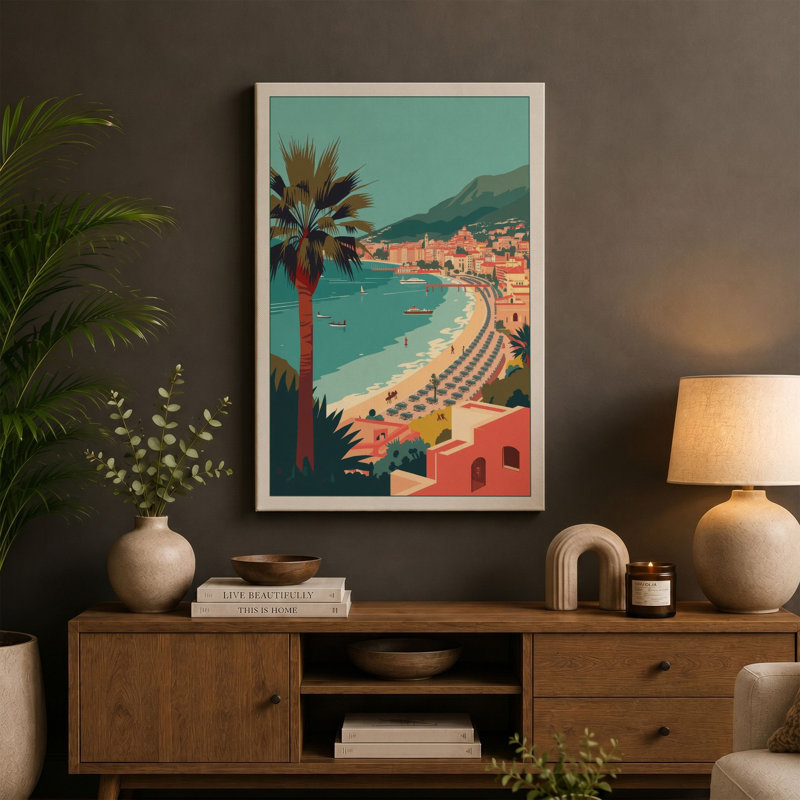 Mediterranean Beach Town Coastal - Wrapped Canvas, 30x20 - 76.2 x 50.8 cm, Terracotta Border