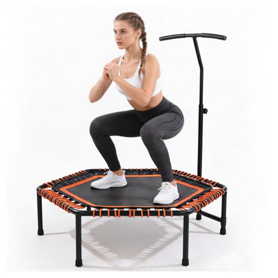 48-Inch Mini Rebounder Trampoline with Adjustable Handle Bar, Quiet Bungee System for Indoor Fitness