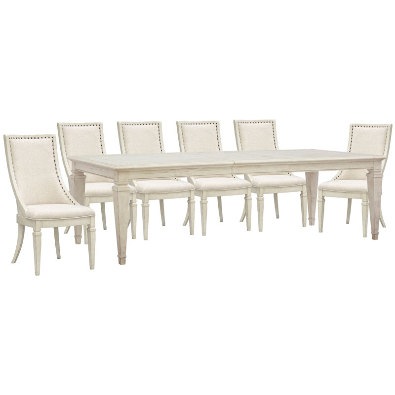 Extendable Rectangular Dining Table With 6 Arm Chairs, 7 Pcs: Table, 6 Chairs